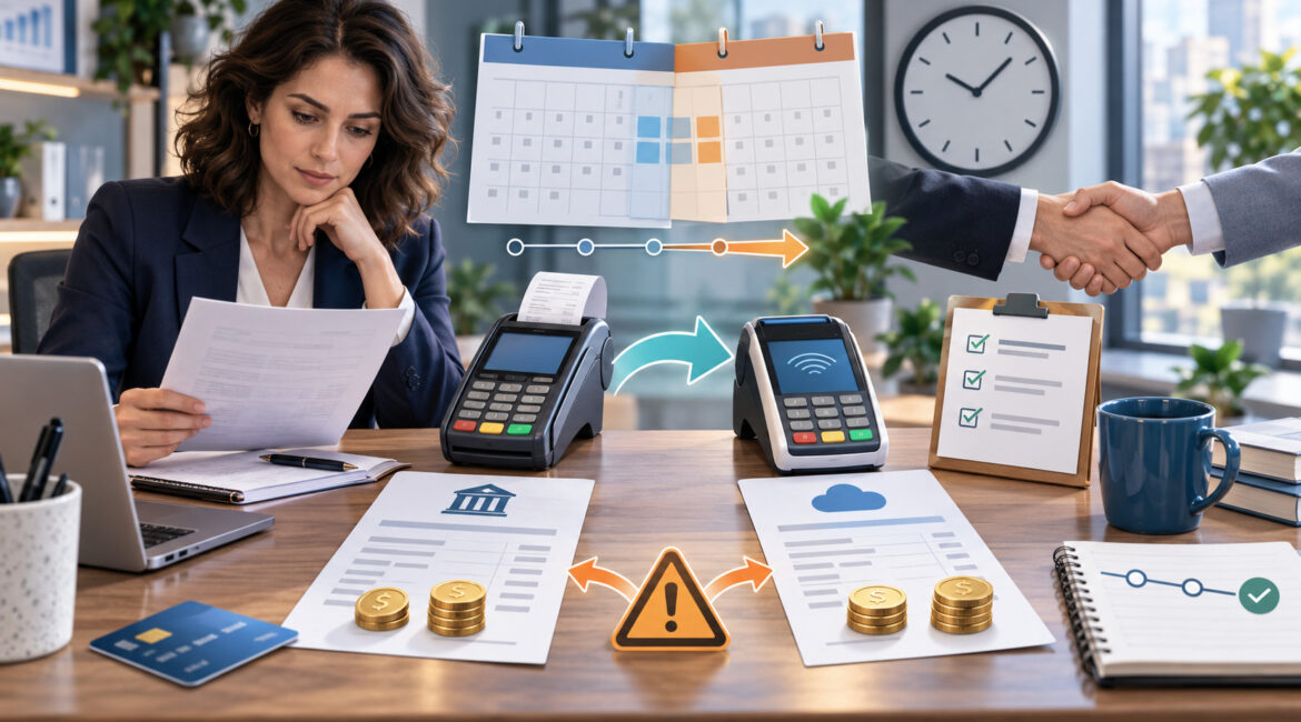 Payment processor switch showing overlapping FANF fees and cutover timing